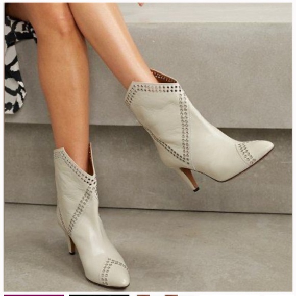 ISABEL MARANT Demka Eyelet Grommet Leather Ankle Boots- White/ Size 37 (US 7) - Picture 3 of 16